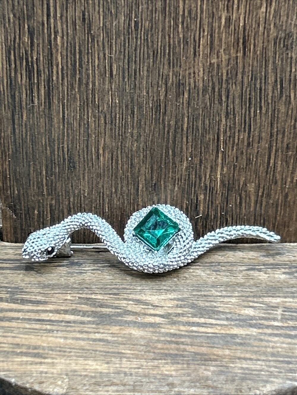 Rhinestone Snake Brooch Modern Fashion Jewelry Silver Tone 1 3/4” Costume